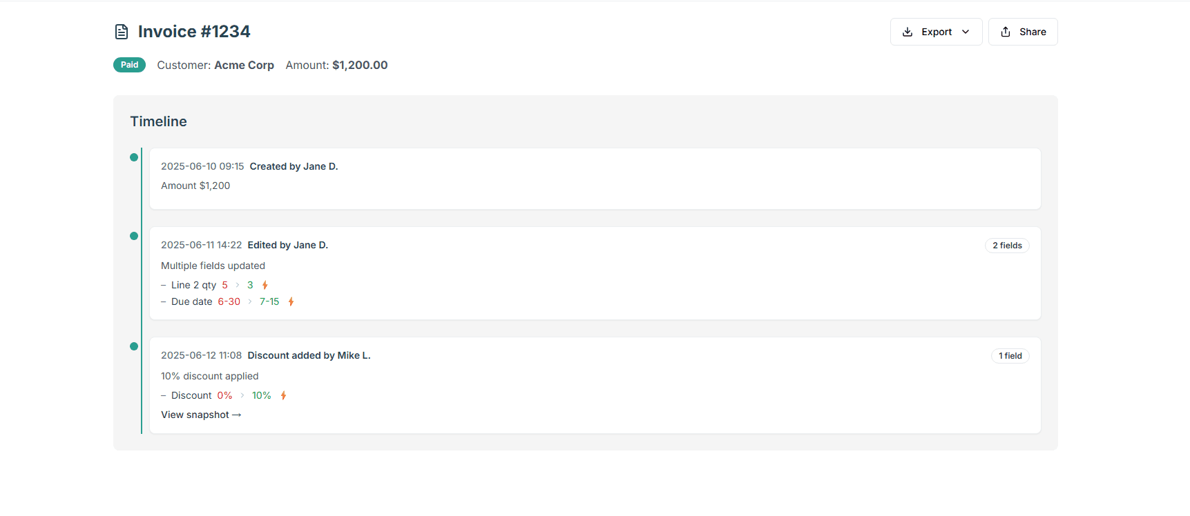 AuditStory Timeline Interface